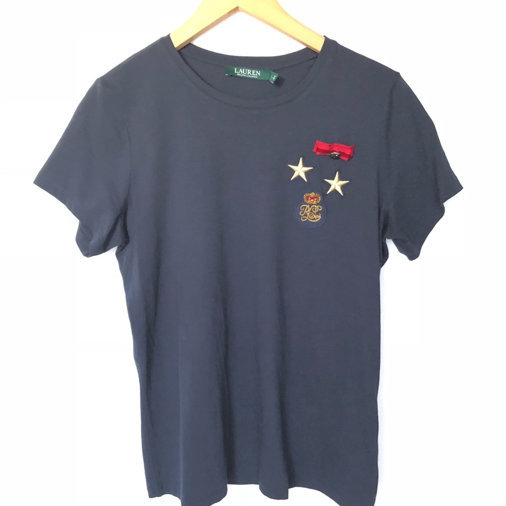 Lauren Ralph Lauren Navy Top T-shirt Patch L